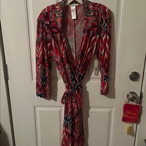 NWT-Red and Blue Laundry Patterned Wrap Dress